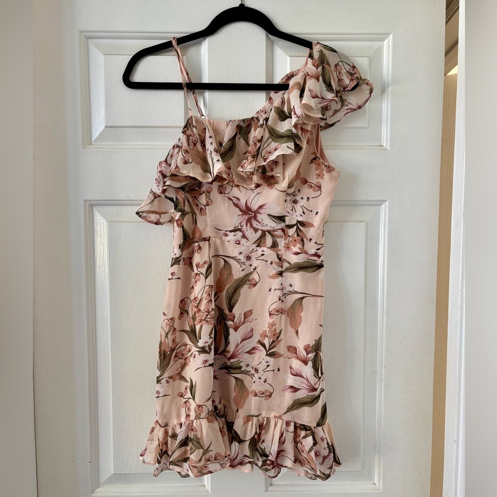 One Shoulder Floral Ruffle Dress